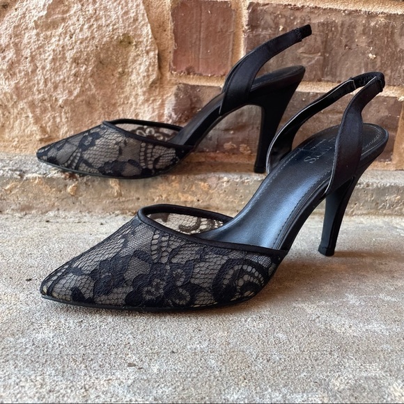 David’s Bridal Heels Black Lace Pointed Toe Slingback Womens 7 - Picture 9 of 10